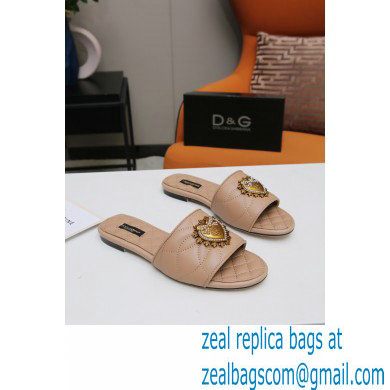 Dolce  &  Gabbana Leather Sliders Nude with Devotion Heart 2021